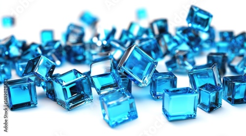 A scattering of vibrant,  blue, cubic shapes