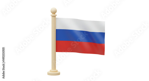 A Russia 3D Flag Icon isolated on White Background