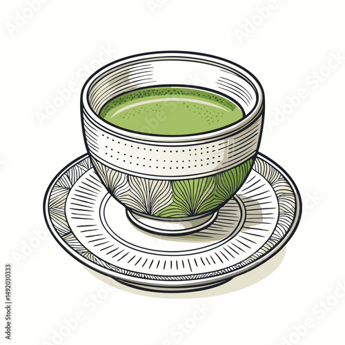 Create a bold, vector illustration of a traditional Japanese teacup with a thick, distinct outline.  Focus on clean lines and strong visual impact.