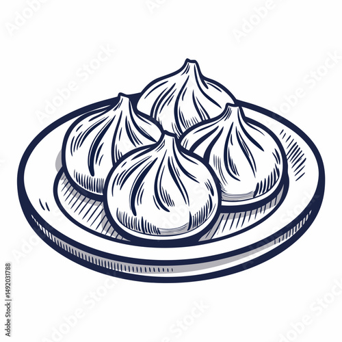 Create a bold, vector illustration of a Korean steamed dumpling (mandu), emphasizing its texture and folds.  High-resolution, clean lines.