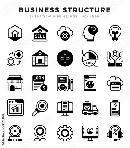 Set of Business Structure icons in Lineal Filled style. Lineal Filled Icons symbol collection.