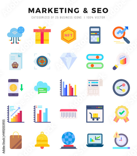 Marketing & Seo icons set. Collection of simple Flat web icons.