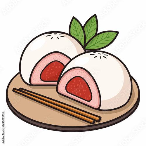 Create a bold, vector illustration of a mochi icon with rounded edges, emphasizing a thick, distinct outline.