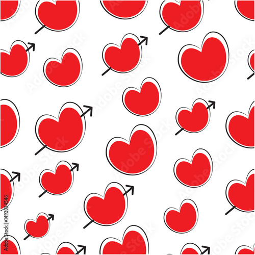 Red heart, Valentine heart, and black outline heart with arrow.