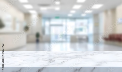 Marble table top with blur hospital clinic medical interior background