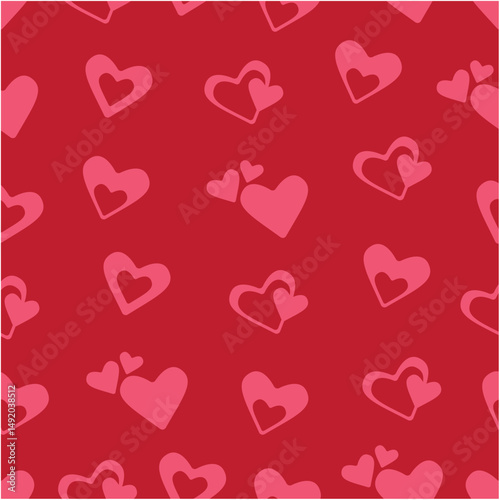 Hot Red background with heart shapes seamless pattern. 