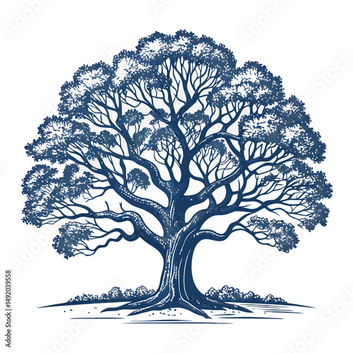 Create a bold, vector illustration of a stylized oak tree silhouette with thick, black strokes.  Include simple, easily scalable details.