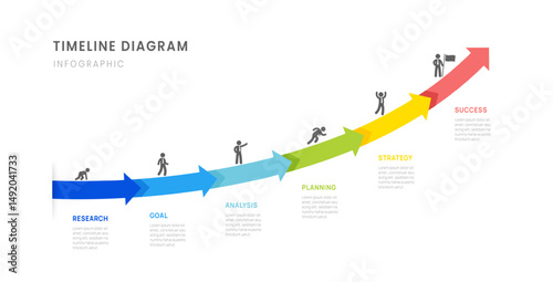 Business roadmap timeline infographic with 6 milestone elements, diagram, arrow, and icon, vector.