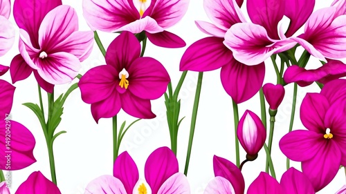 Flower Cyclamen abstract seamless pattern on on white background