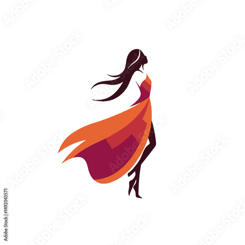 Elegant Woman in Flowing Dress Silhouette