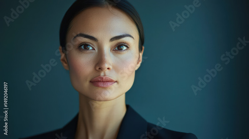 Elegant Confidence: A close-up portrait of a poised and assured individual, bathed in natural light, exuding sophistication and unwavering self-assurance.