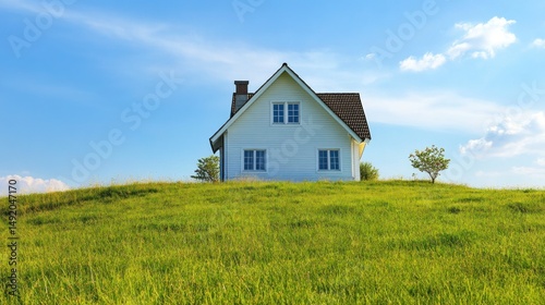 Wallpaper Mural White house on a green hill under a blue sky. Torontodigital.ca