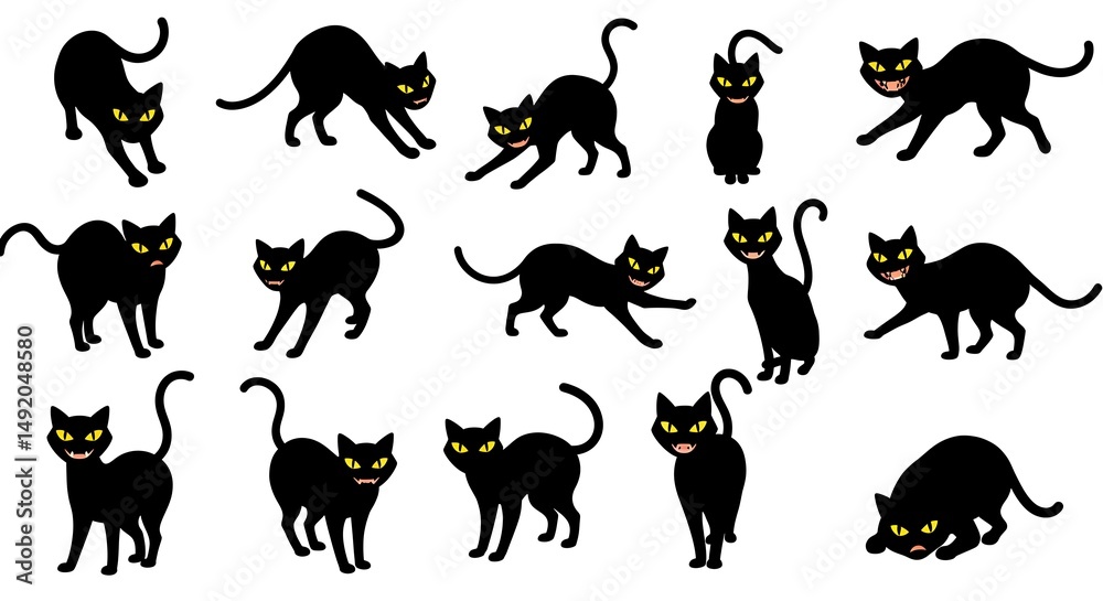 Obraz premium Midnight Prowlers: A Black Cat Collection AI Generated