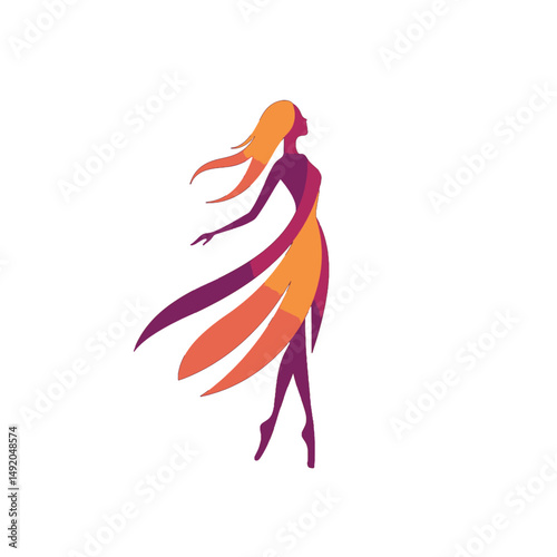 Elegant Silhouette of a Dancing Woman in Flowing Dress