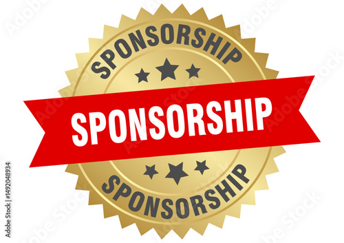 sponsorship. sponsorship round red and gold label isolated on transparent background