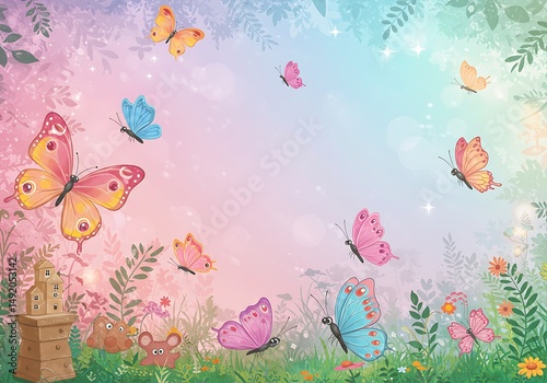 Pastel Butterfly Dreamland: Whimsical Illustration