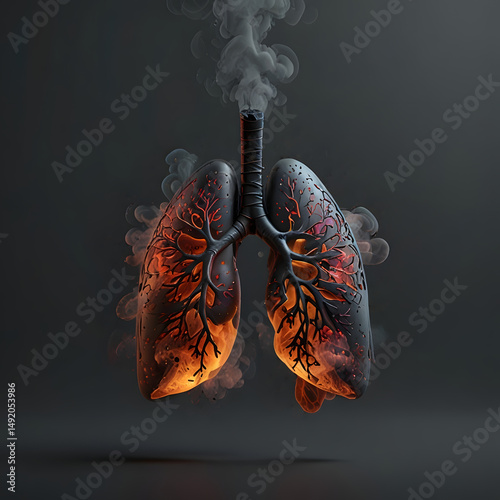 A simulation of human lungs being burned by fire.