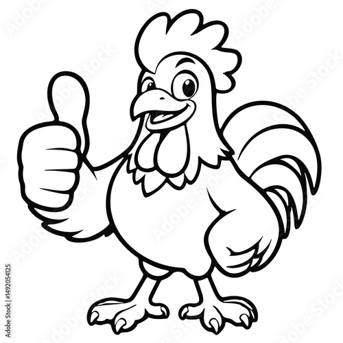 icon, mascot or character, chicken giving thumbs up, black, high quality