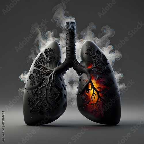A simulation of human lungs being burned by fire.