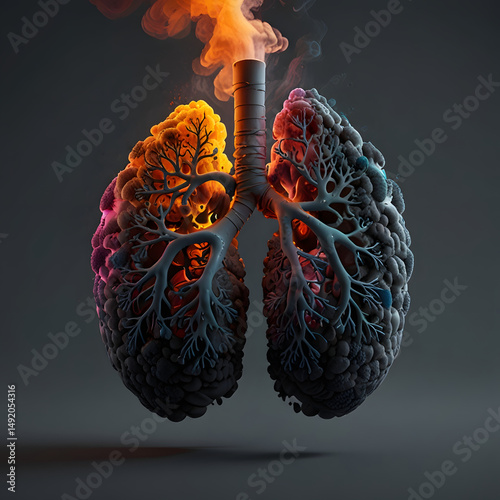 A simulation of human lungs being burned by fire.