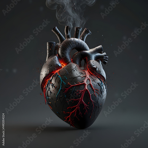 A simulation of a human heart being burned by fire.