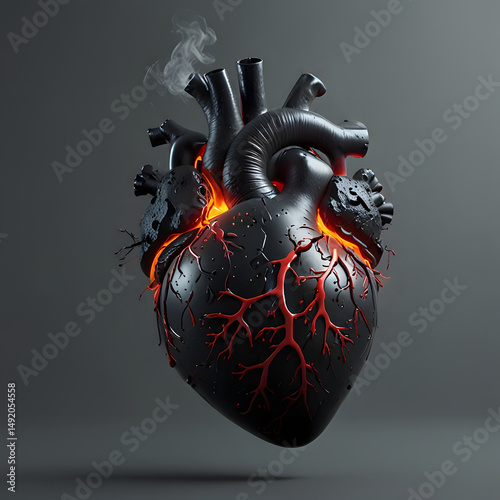 A simulation of a human heart being burned by fire.