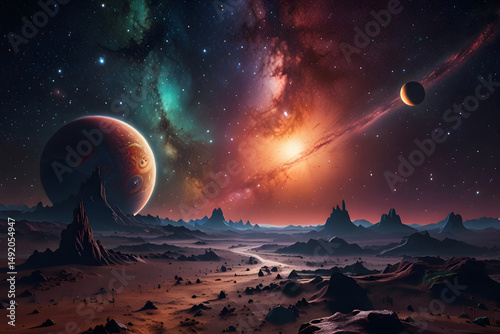 Outer space view of a fantasy alien planet