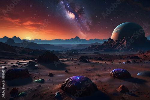 Outer space view of a fantasy alien planet