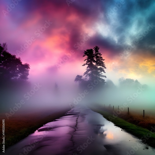 Fantasy fog in the forest