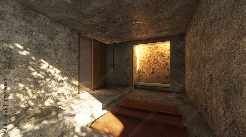 Obraz premium A minimalist, sunlit concrete interior