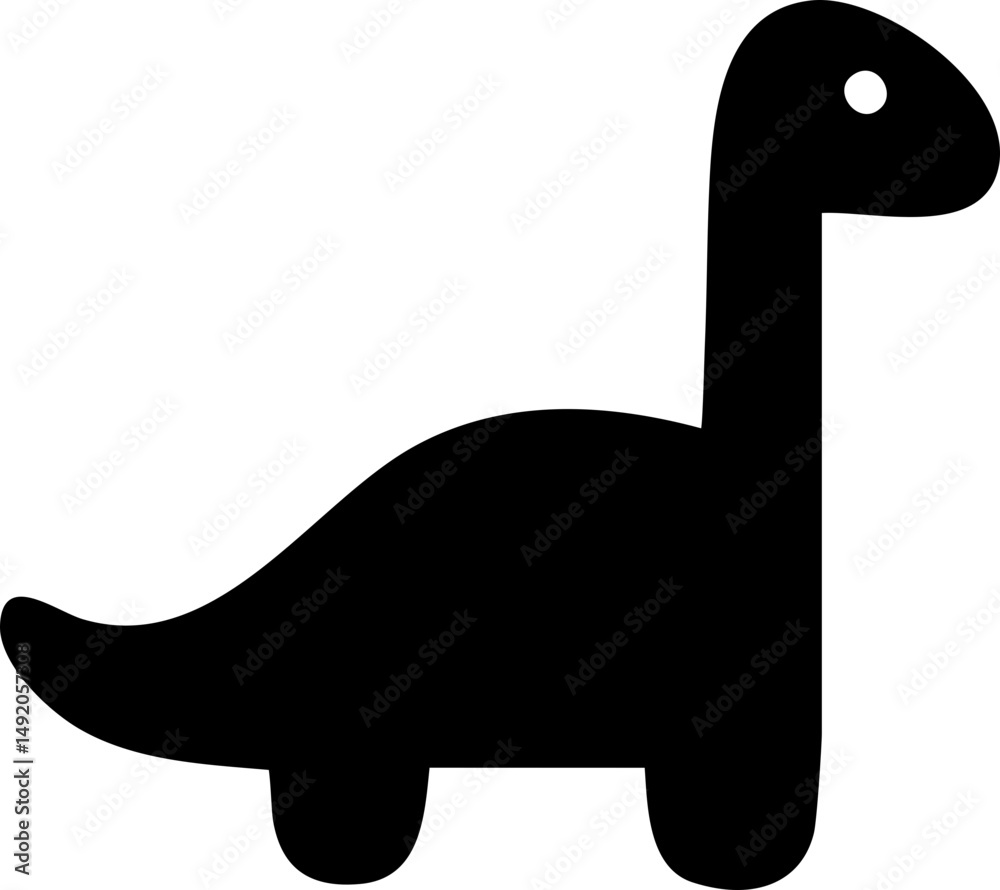 Fototapeta premium Long-neck dinosaur silhouette icon, vector for kids’ room decor, prehistoric party invitations, educational games, and craft projects.