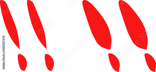 Bold red handdrawn exclamation marks in brushstroke comic style.