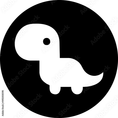 Black solid dino silhouette cute vector icon isolated
