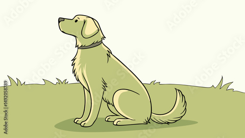 Friendly Cartoon Illustration of a Golden Retriever Dog Sitting on Green Grass Outdoors
