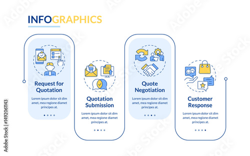 Quotation management process rectangle infographic vector. Customer service. Negotiation, agreement. Data visualization with 4 steps. Editable rectangular options chart. Lato-Bold, Regular fonts used