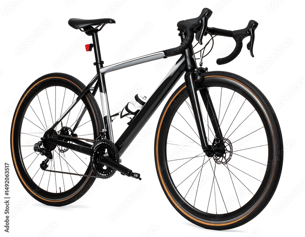 Fototapeta premium Black Road Bike With Orange Rims Isolated Against White Background