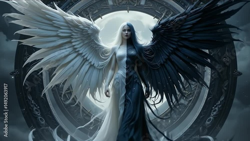 Fantasy Being of Light and Shadow with Ornate Symbol