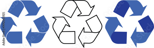 Eco-friendly Trio: A set of three distinct recycle symbols, symbolizing environmental conservation and sustainable practices.