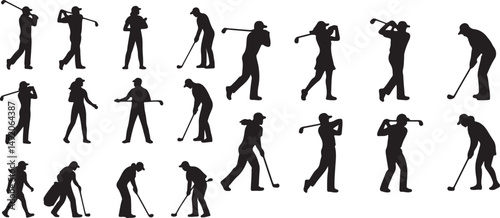 Twenty dynamic black human silhouettes in running, climbing, and athletic action poses. Great for fitness, motivation, outdoor, and sports-themed design or branding content