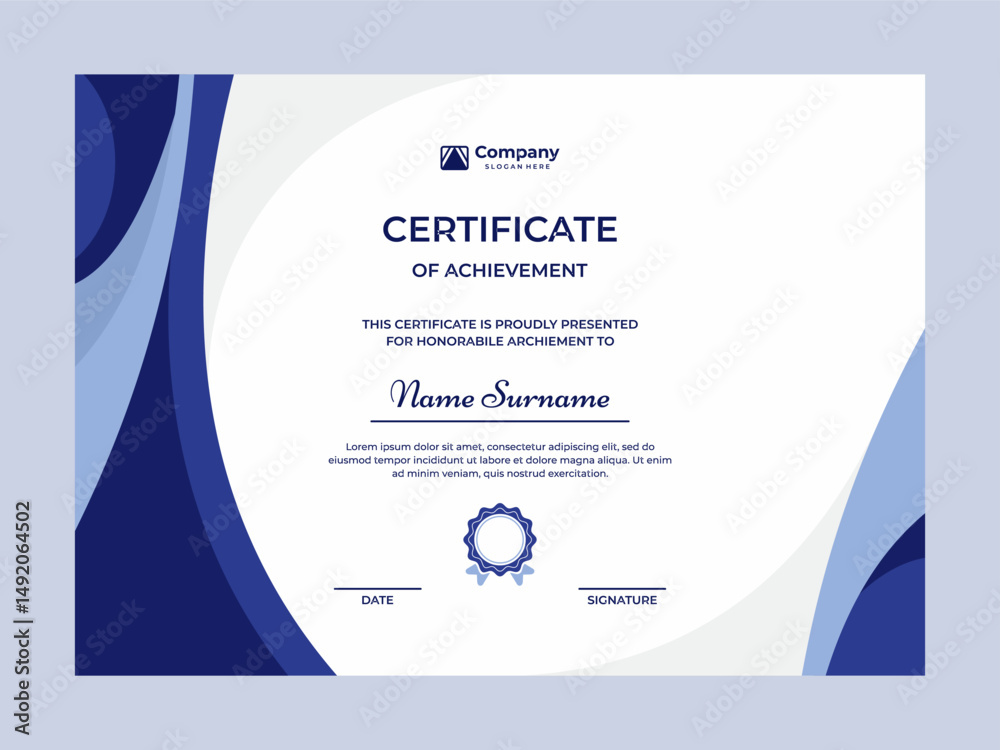 Obraz premium Elegant blue color certificate vector design template