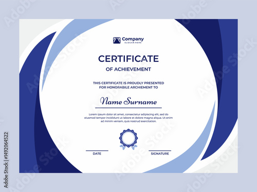 Elegant blue color certificate vector design template