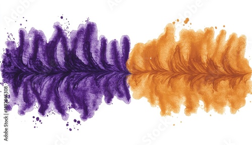 Abstract watercolor splash design, merging purple and orange