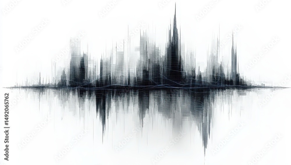 Fototapeta premium Abstract cityscape, sound wave-like