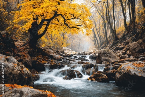 Autumnal forest stream
