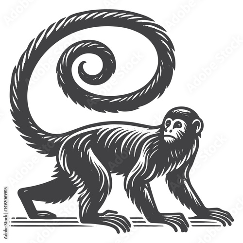 Wallpaper Mural Vintage Hand-Drawn Howler Monkey with Tail Curled Illustration – Jungle Animal Engraved Style Vector for T-Shirts, Posters, Stickers, and Wildlife Themes Apparel Torontodigital.ca