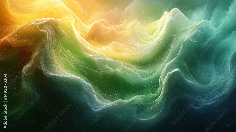 Fototapeta premium Vibrant green and yellow gradient with organic flow creates mesmerizing visual effect