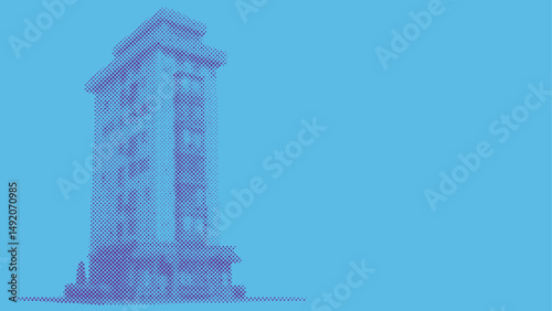 A high rise skyscraper building for business architecture concept in halftone dots pattern