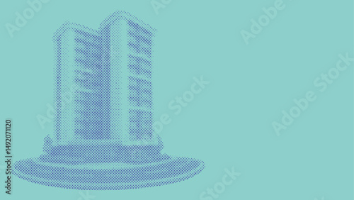 A high rise skyscraper building for business architecture concept in halftone dots pattern