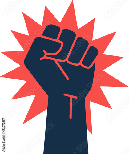 Minimalist Vector Power Fist with Red Explosion – Symbol of Protest, Strength, and Social Resistance
