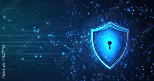 Digital shield with keyhole  Cybersecurity concept